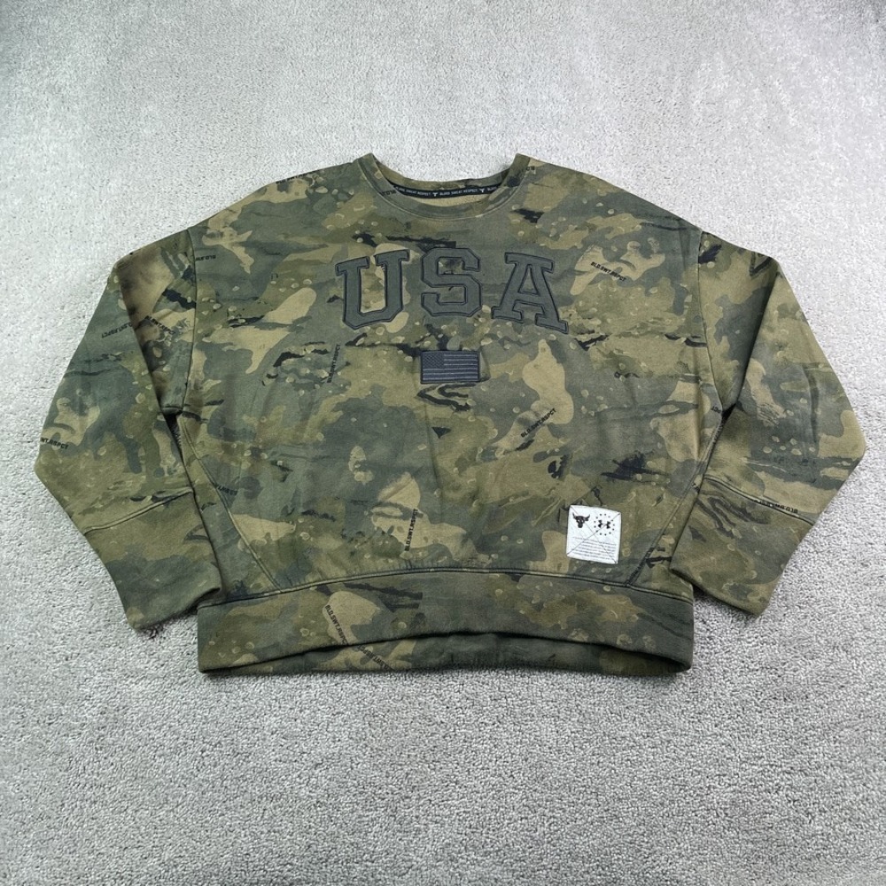 Under Armour Sweatshirt Women Large Green Camo Project Rock USA Veteran Pullover